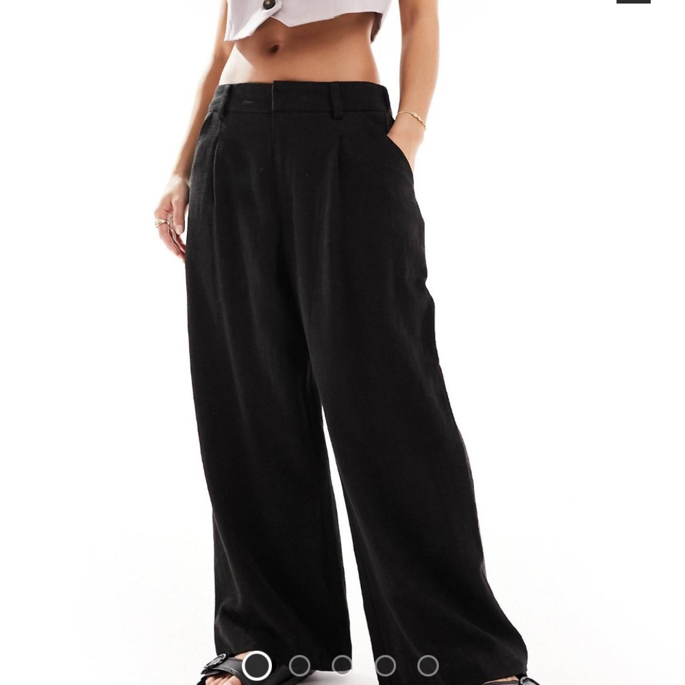 ASOS black wide leg dad pants with linen petite